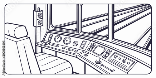 Inside the engineers cab of a train with dashboard and tracks engineer transport dashboard steering railroad technology commuter interior operator perspective machinery equipment carriage