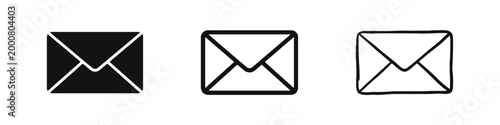 Envelope email icon set, mail message illustration in solid, outline and hand-drawn styles