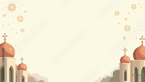 A serene, stylized illustration of a mosque. Ideal for travel blogs, religious content, or designs conveying peace and cultural heritage. Evokes a cal