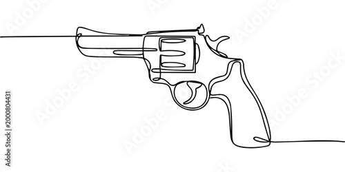 revolver continuous one line drawing, Revolver vector illustration continuous one line drawing, Revolver vector illustration continuous one line drawing, Continuous line art drawing of gun