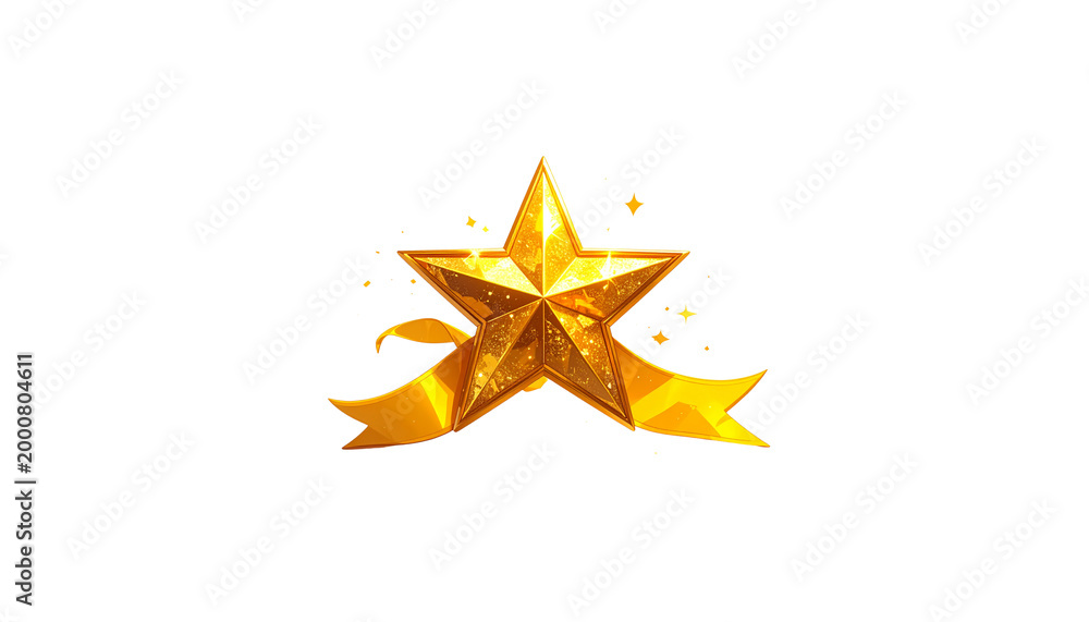 Fototapeta premium A sparkling golden star adorns a white background.