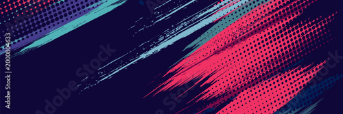 neon background brush game blue pink purple banner abstract paint stain vintage modern car wrap sticker, vector.