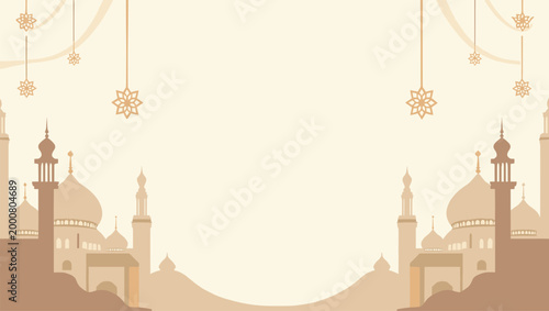 A serene and simplified illustration of desert buildings evokes a sense of calm and timelessness, ideal for travel content or backgrounds with a cultu