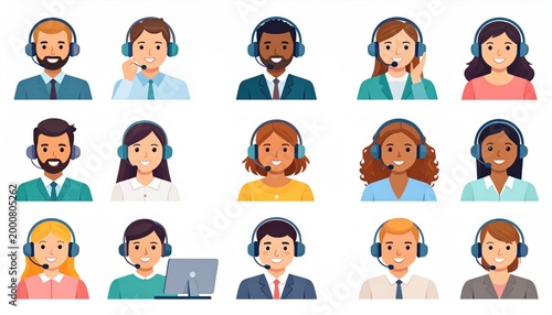 Diverse Customer Service Representatives with Headsets Collection.
