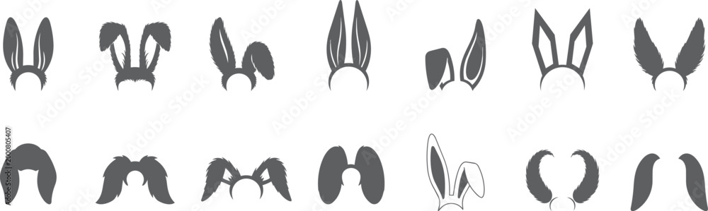Fototapeta premium Different style of cute bunny ears or rabbit ears collection, different shapes, bunny headband vector flat illustration.