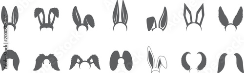 Different style of cute bunny ears or rabbit ears  collection, different shapes, bunny headband vector flat illustration.