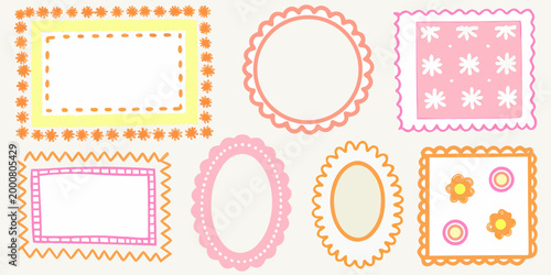 Fotografija whimsical collection of pastel colored decorative frames on light background hig