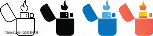 Lighter icon flat vector illustration. Gasoline lighter icon representing pocket lighter ignition flame spark and fuel fire. Vintage lighter icon. Vector illustration. Lighter icon.
