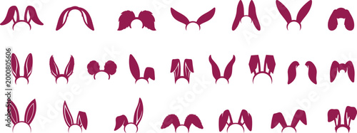 Different style of cute bunny ears or rabbit ears  collection, different shapes, vector flat illustration.