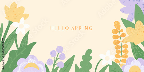 hello spring floral banner in watercolor style with pastel colors high quality professional detailed modern