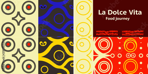 asymmetrical vertical splits with colorful geometric patterns and text high quality professional detailed modern elegant