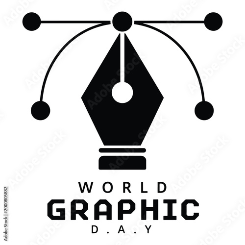 World graphic day celebration icon featuring pen tool symbol with curved anchor points and bezier handles for digital design and artistic work. vector