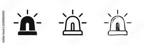 Emergency siren and warning light icon set for alert and danger