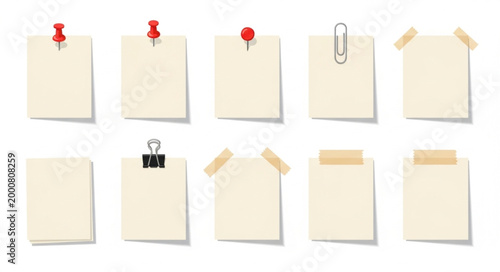 Sticky notes with clips and pins.