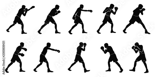 Φωτογραφία Boxer athlete silhouette set fighting poses and training actions with training e