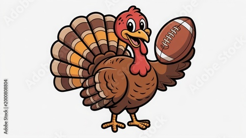 A cheerful cartoon turkey standing proudly with colorful plumage and a bright beak.