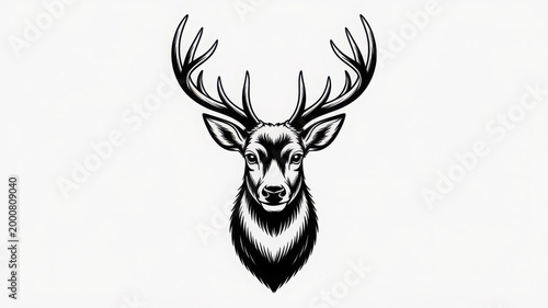 Elegant stylized silhouette of a deer head with antlers against a plain background