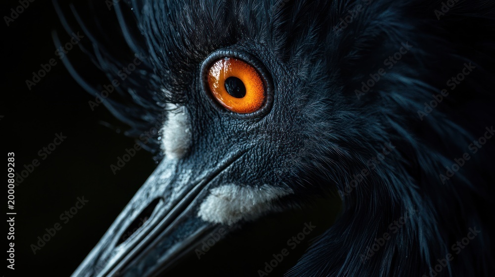 Fototapeta premium Close-up bird's head, dark background, wildlife portrait