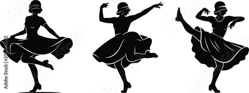Dancing girl silhouettes collection, different variations, ballerina dancing.