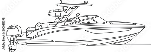 Luxury motor yacht speedboat line illustration representing marine transportation leisure travel ocean adventure and modern nautical lifestyle concept