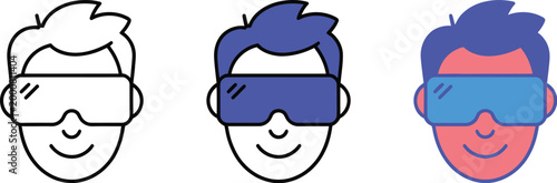 VR headset line icon, virtual reality mask symbol, modern vector illustration in linear pattern on white background for gaming, simulation technology and VR interface design.