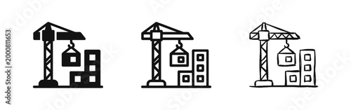 Construction Tower Crane and Building Site Icon Set for Architecture and Real Estate