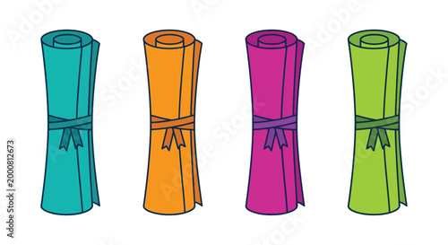 rolled scrolls with colorful ribbons on white background