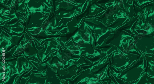 Green velvet fabric texture background crumpled shiny material