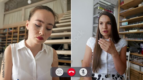 Students engage in online calls. Some express confusion while others show frustration. The setting is a classroom with books and art supplies in view.
