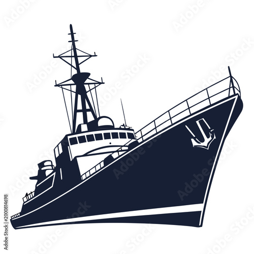 Photos Stylized vector illustration of a naval warship silhouette with military silhoue
