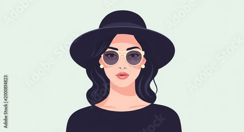 Stylish Woman Wearing Sunglasses and Hat.