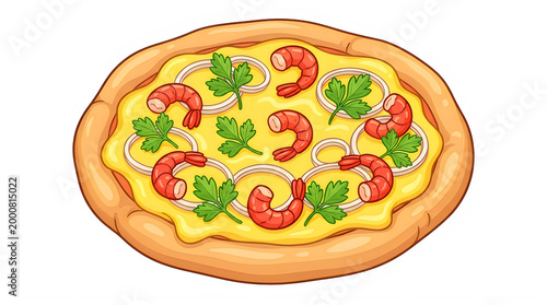 3d shrimp pizza illustration isolated on transparent background