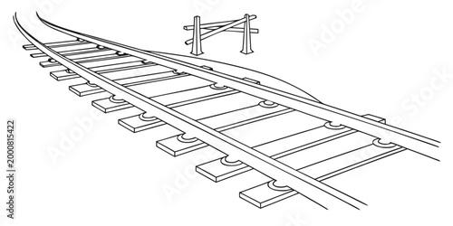 Railway tracks branching off with a wooden buffer stop railroad transportation infrastructure junction perspective engineering industry illustration destination traveling terminal trackbed