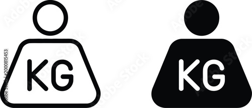 Weight icon, thin line symbol, editable stroke vector illustration for measurement, fitness tracking, body weight scale and health monitoring design elements.