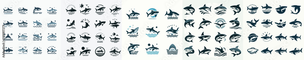 Obraz premium Shark Icon Collection Vector Illustrations