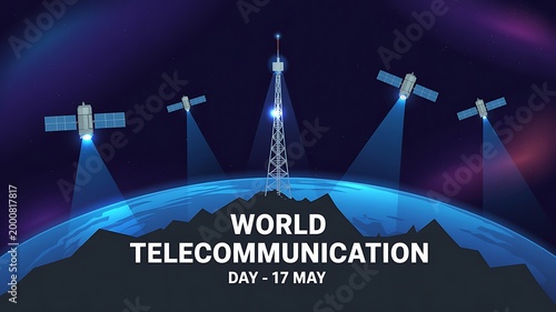 World telecommunication day with satellites and earth
