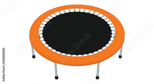 orange trampoline with black mat on white background