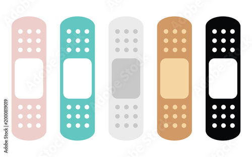 A set of adhesive bandages, also known as medical plasters.