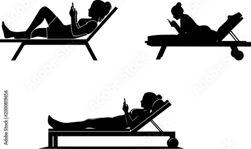 Summer vacation phone addiction silhouette.