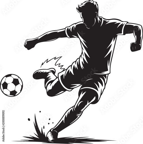 Soccer player kicking a ball in action
