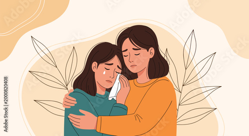 Compassionate scene of one woman comforting another who is crying into a tissue, showcasing deep friendship, empathy, and emotional support.