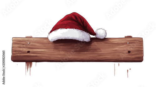 Bloody Santa Hat on Wooden Plank, Christmas Horror Concept