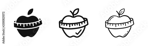 Healthy Diet and Weight Loss Icons with Apple and Measuring Tape