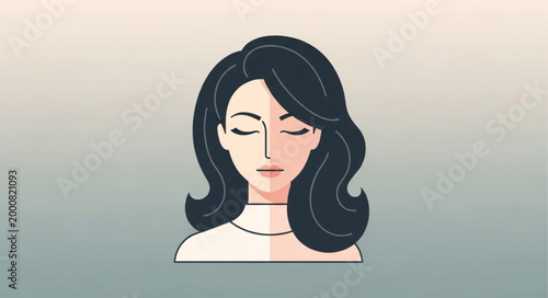 Stylized Portrait of a Woman with Dark Hair and Closed Eyes.
