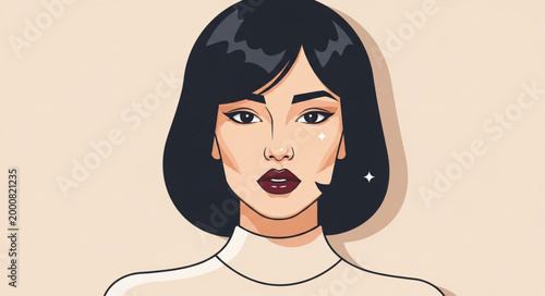 Stylized Portrait of a Woman with Dark Hair and Red Lips.