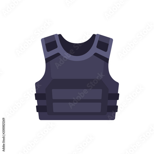 Dark gray bulletproof vest icon, police protective gear, colorful illustration