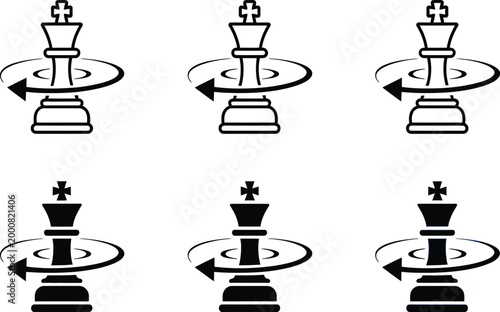 Business strategy symbol combining chess king silhouette with an upward arrow, vector icon for long-term planning, competitive advantage, leadership and market growth positioning design.