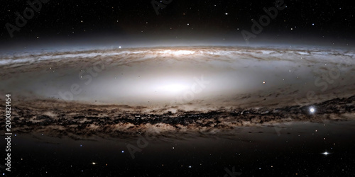 Edge-on View of a Flat Spiral Galaxy with Dark Dust Lanes space vector illustration