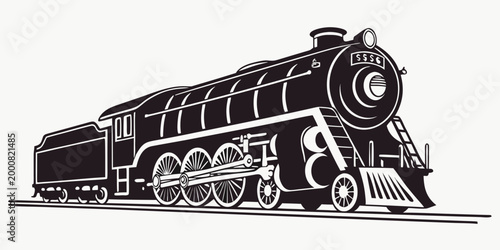Vintage steam locomotive train side view vector graphic with engine power old fashioned rail transport railway station transport industry graphic element transport mode iron horse railway trac