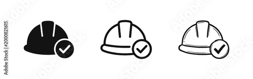 Fotografía Safety Helmet with Checkmark Icon Set - Solid, Outline, and Hand Drawn Styles